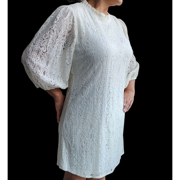 Outrageous Fortune Ivory Lace‎ High Neck Bishop Sleeve Tunic Shift Dress Size 12 - Picture 12 of 12